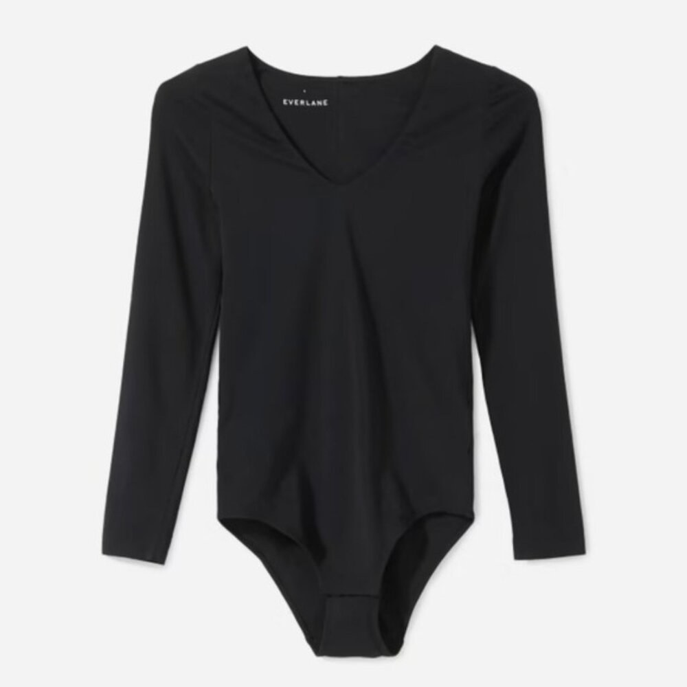 Everlane Supima Cotton V-Neck Long Sleeve Bodysuit Size XS New Black Layering